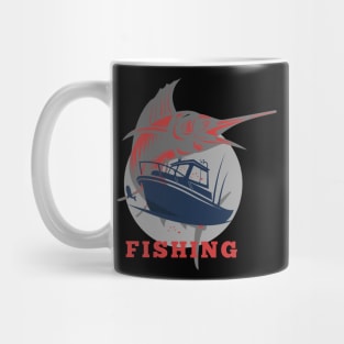 marlin fishing and boat red Mug